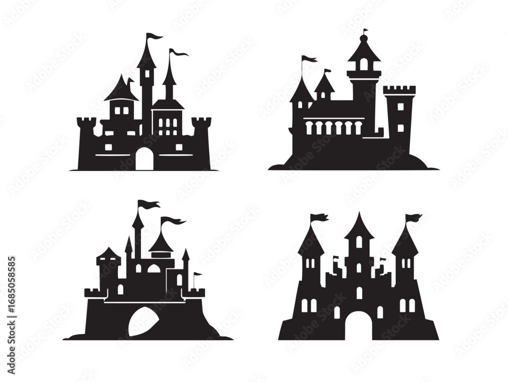 Obraz premium Medieval Castle Silhouette Icon in Minimal Vector Format