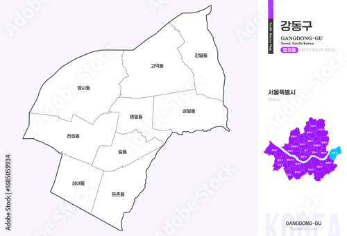 서울특별시 강동구 법정동 윤곽선 지도