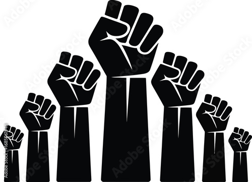 Multiple black fists raised in solidarity and protest