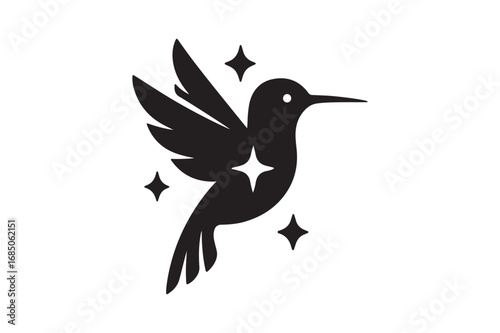 Starry Hummingbird silhouette on white background.01