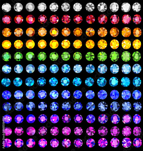 Colorful rhinestones arranged in rows on black background  