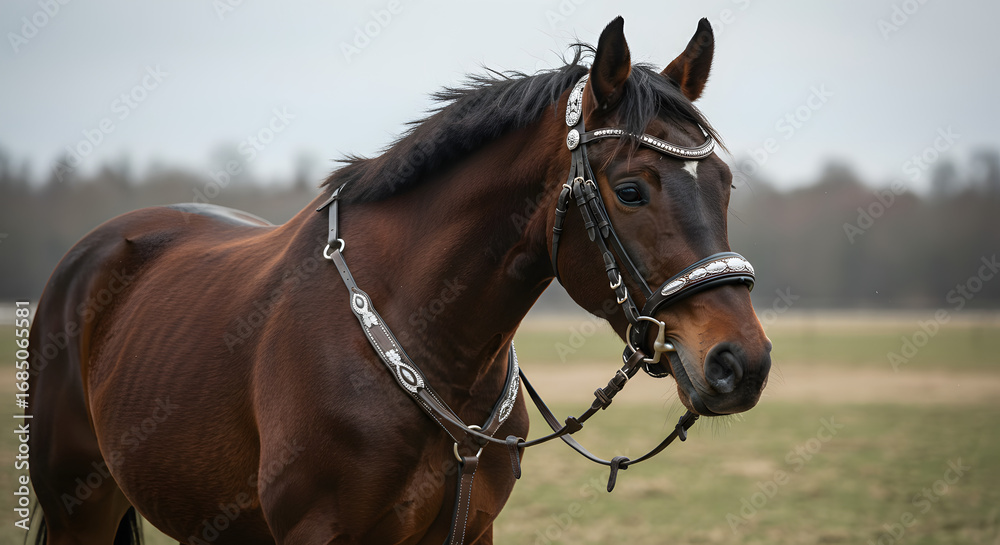 Obraz premium Majestic Brown Horse Profile Close Up Outdoors