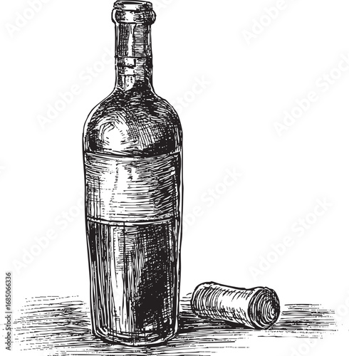 Wine bottle illustration on a white background. This vector illustration can be used in any size you like for advertising, logos, and other work.