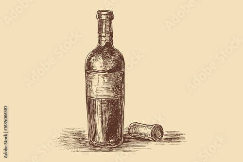 Wine bottle illustration in a vintage style. This vector illustration can be used in any size you like for advertising, logos, and other work.