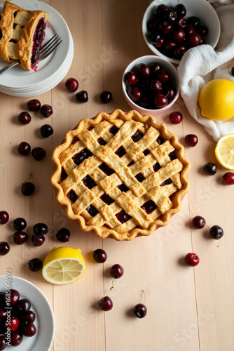 Traditional cherry lemon lattice pie
