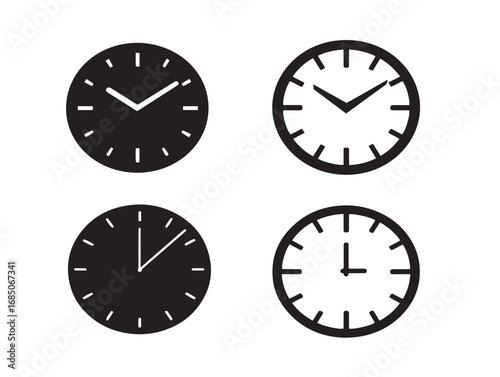 Classic Clock Icons Set with Stylish Silhouette Vector Format