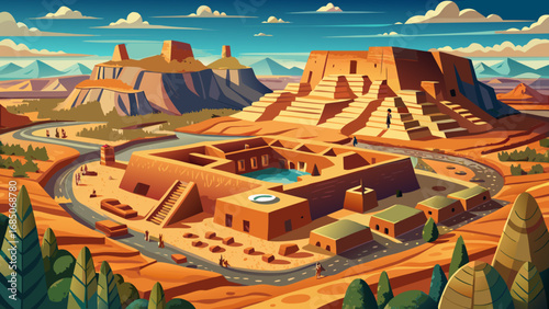 Chaco Culture in New Mexico, USA preserves monumental stone structures, ceremonial kivas, and ancient roadways, illustrating the sophisticated engineering and spiritual traditions of ancestral Puebloa