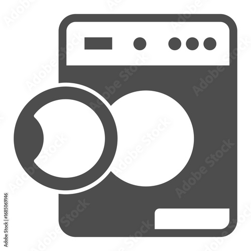 Washing machine with buttons and opened lid solid icon, washing concept. Vector graphics. Machine for automatic washing sign on white background, glyph style icon for mobile or web design.