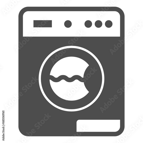 Washing machine with filled water solid icon, washing concept. Vector graphics. Machine for automatic washing sign on white background, glyph style icon for mobile or web design.