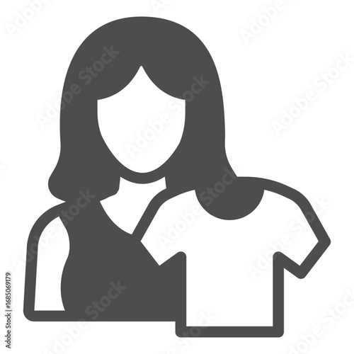 Woman and clean shirt solid icon, manual washing concept. Vector graphics. Planning laundry, wash sign on white background, glyph style icon for mobile or web design.