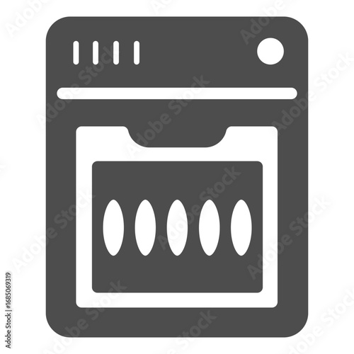 Dishwashing machine with buttons and plates solid icon, washing concept. Vector graphics. Machine for plate washing sign on white background, glyph style icon for mobile or web design.