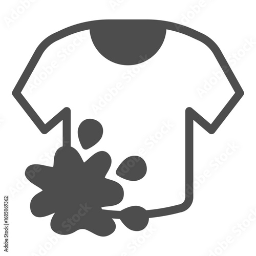 Dirty tshirt solid icon, manual washing concept. Vector graphics. Shirt with spot of dirt, washable item sign on white background, glyph style icon for mobile or web design.