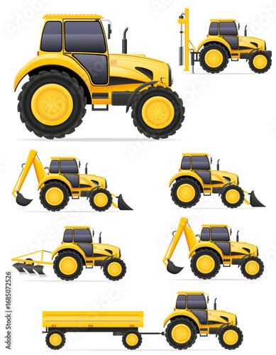 tractor bulldozer transport equipment for repair construction and agricultural work cartoon stock vector illustration isolated on white background