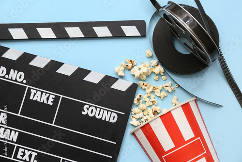 Movie clapper with popcorn ...