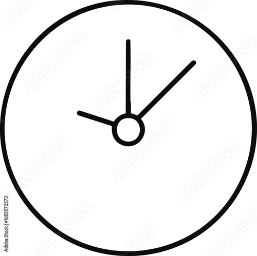 A clean and simple black outline illustration of a clock face on a white background, featuring three hands indicating time