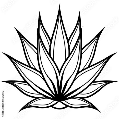 Abstract Aloe Cactus Line Art Vector