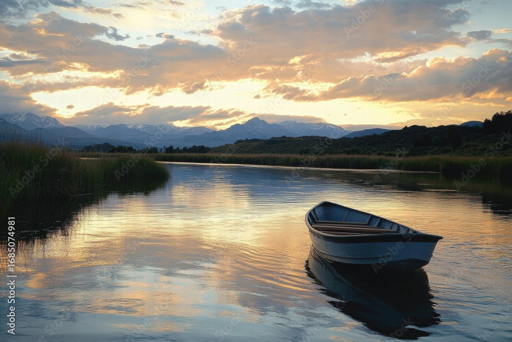 Obraz premium Sunset over mountain lake with reflections
