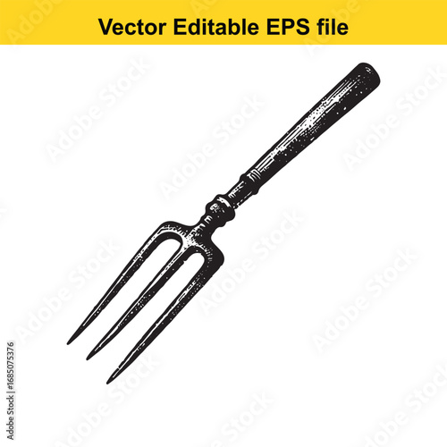 Vintage garden pitchfork isolated on white background