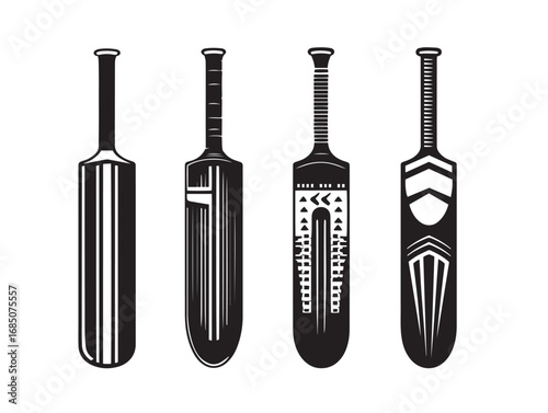 Cricket Bat Icons Collection in Sporty Silhouette Vector Artwork