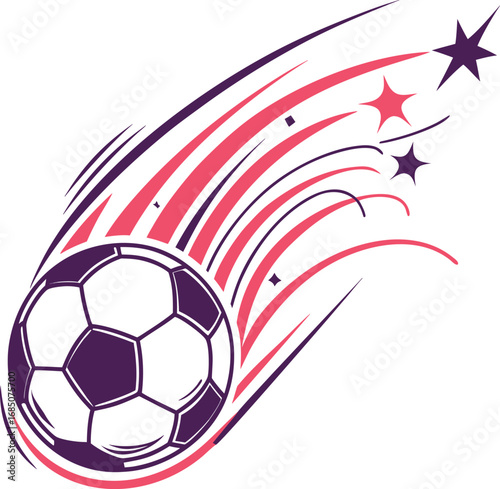 Soccer ball shooting star with pink and purple trails and stars on white background football sport style vector illustration EPS file download	