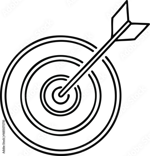 Bullseye! Arrow hitting the center of a target. Perfect accuracy, achievement, and goal success concept