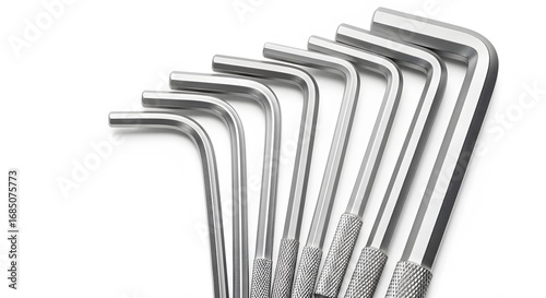  Precision Tools: A close-up captures a collection of pristine, brand-new Allen wrenches, each reflecting the perfect symmetry of design and utility.