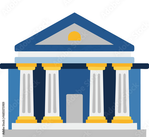 Classic building icon, blue and white temple facade with columns. Perfect for government, finance, or education websites, apps, and presentations