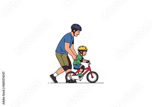 icon of dad teaching his child to ride a bike
