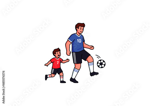 icon of father playing soccer with his son
