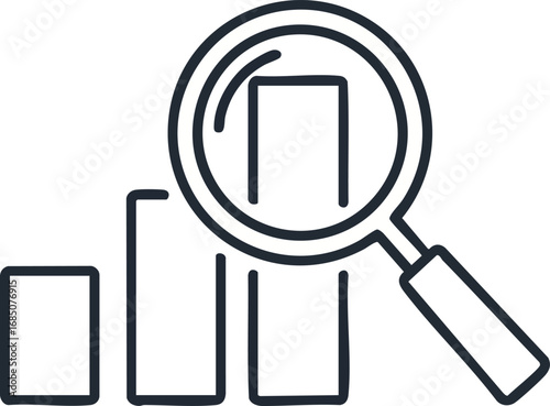 Illustration of a bar graph being examined with a magnifying glass, symbolizing analysis and data interpretation