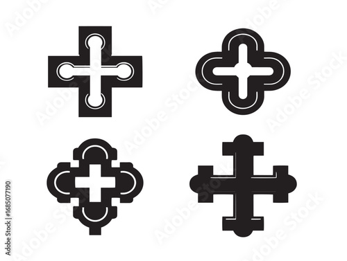 Christian Cross Icons Pack in Smooth Silhouette Vector Artwork