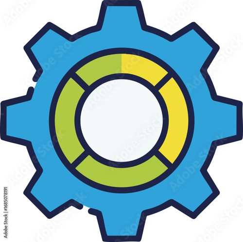 Process optimization and workflow management concept. A vibrant gear with an integrated circular chart symbolizes efficiency and progress in business, technology, or project management