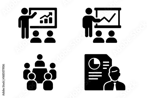 Business presentation showing growth trends and team collaboration during a meeting in an office setting