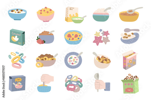 Breakfast cereal set in scandinavian style featuring bowls