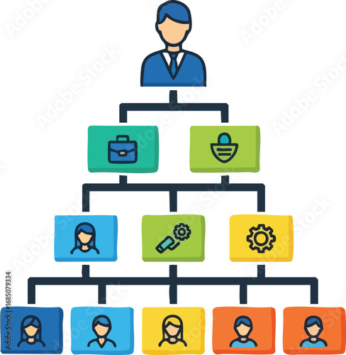 Vibrant vector illustration showcasing a hierarchical organizational chart