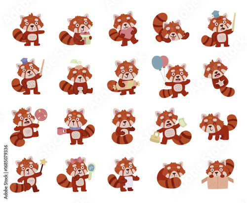 Lesser panda character set in scandinavian style