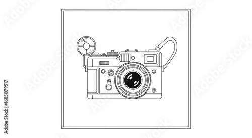 Vector illustration of vintage camera with flash and strap