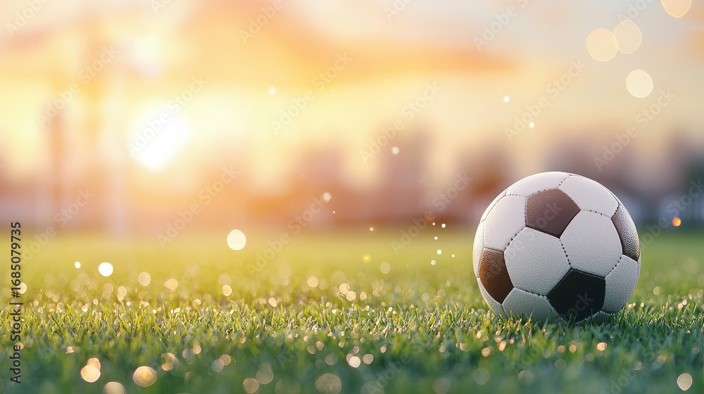 Fototapeta premium Exciting soccer match near sunset open field sports photography urban setting low angle team spirit
