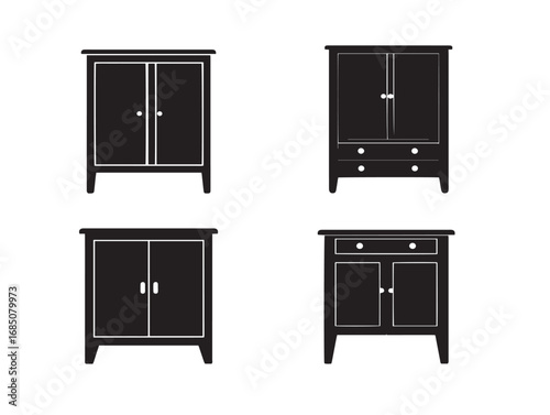 Wardrobe Cupboard Icons Set in Elegant Silhouette Vector Illustration