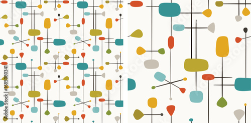 Atomic Era Seamless Pattern - Mid Century Modern Retro Geometric Vector Illustration