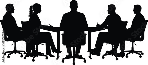 Business meeting with diverse team at conference table, corporate collaboration, office discussion, teamwork session, professional business strategy planning