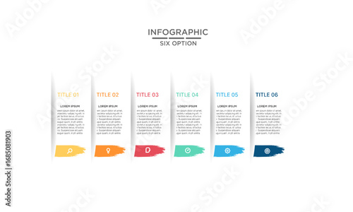 Six step business infographic template for process flow, options, and presentations with icons