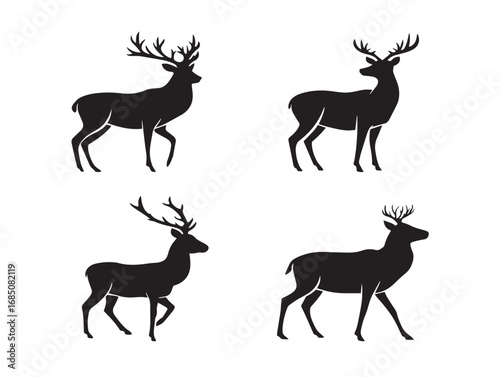 Deer Icons Set Designed in Natural Silhouette Vector Illustration Style