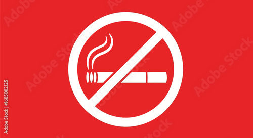 Vector illustration of no smoking sign with cigarette and smoke inside a circle with a diagonal line, warning symbol for health