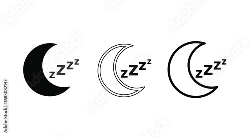 Vector illustration of three crescent moon icons with zzz symbol for sleep
