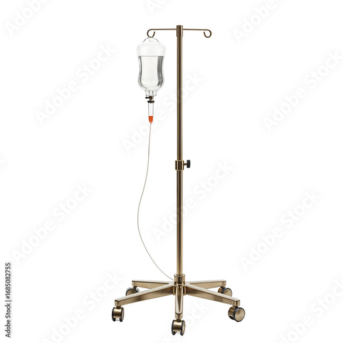 Hospital IV stand with drip bags isolated on white background, PNG