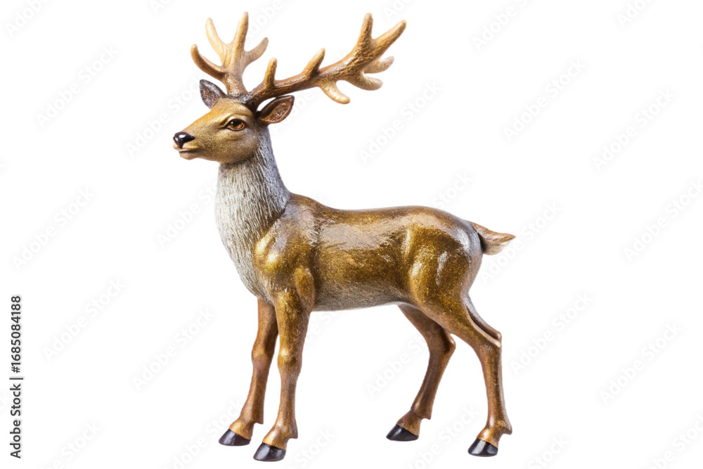 Obraz premium Golden shiny reindeer figurine standing proudly isolated on a plain background transparent background
