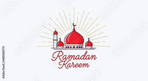 Vector illustration of mosque with domes and minarets and text ramadan kareem