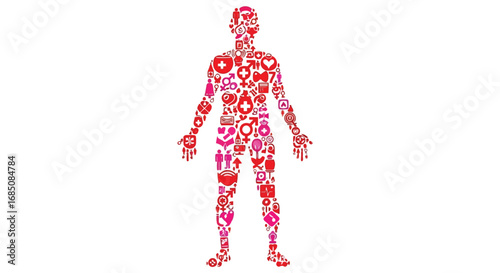 Vector illustration of human silhouette filled with medical icons