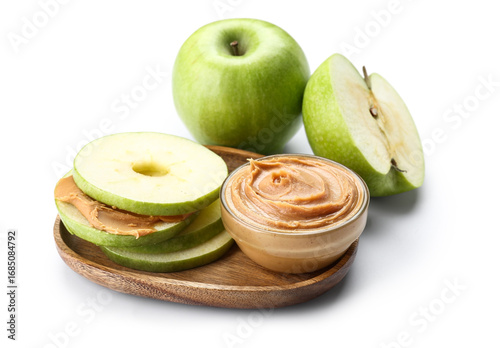 Wooden plate of fresh apple...